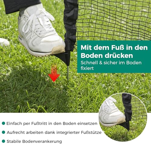 Signstek Mobiler Begrenzungszaun 90 cm hoch – 15 m Steckzaun mit 9 Pfählen, ohne Strom, engmaschig, schwarz | Hundezaun, Hühnerzaun, Gartenzaun