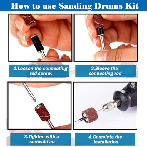 mxuteuk Sanding Drum Set,Including 138 Pieces Aluminum Oxide 80 120 240Grit Drum Sander Sanding Sleeves and 12 Pieces Drum Mandrels for Dremel Rotary Tool,Sanding Drums with Box - Image 4