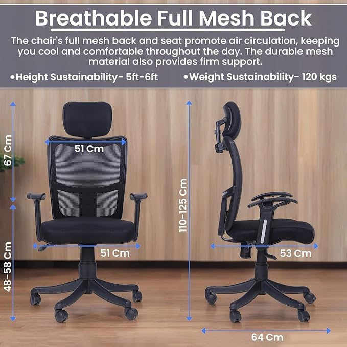 Image of Ergonomic Office Chair with Headrest, Mesh Back, Adjustable Arms, Black