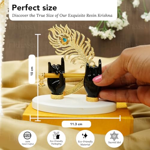 Image of Ekhasa Lord Krishna Hands with Flute Idol (Small Size) | Krishna Flute Hand Statue | Krishnaji Divine Hand Idol with Flute, Peacock Feather | Krishna Statue for Car Dashboard & Griha Pravesh Gift