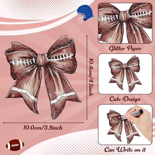 Image of Glitter Football Bow Cutouts- 100Pcs Football Bow DIY Paper Cuts Party Decorations Bowknot Shape Cutout Bulletin Board for Baby Shower Birthday Party Classroom Game Day Wall Decor Supplies