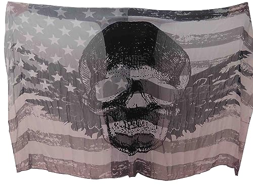 Lina & Lily Vintage Skull American Flag Print Long Scarf for Women Lightweight2