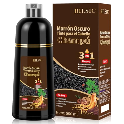 Champú Tinte Cubre Canas, 500ML Hair Dye Shampoo 3 en 1, Champu Tinte Canas Mujer Hombre, Champú de Color Tinte Pelo, Pelo instantáneo, Cubre Canas En Minutos para Mujer Hombre (Castaño Oscuro)