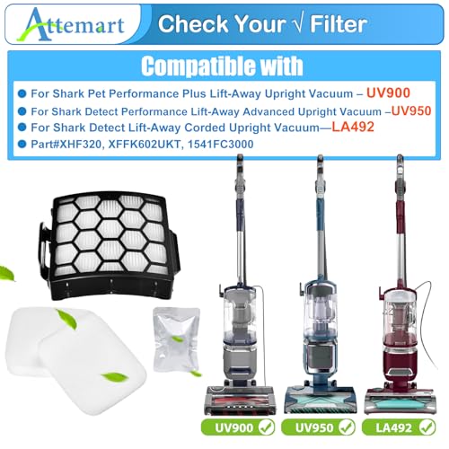 Image of Filter Replacement for Shark UV900 UV950 Pet Performance Lift Away Duo Clean PowerFins Upright Vacuum, Part #XFFK602UKT, XHF320, 1541FC3000, 1 HEPA +2 Foam Felt Filters+2 Odor Neutralizer Cartridges