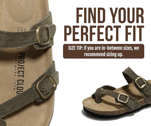 Image of Project Cloud 100% Genuine Leather Womens Sandals -Lightweight Womens Slides Memory Foam Insole & Cork Footbed Sandals Women - Non-Slip Beach Essentials Summer Sandals for Women 2026 (Lian)