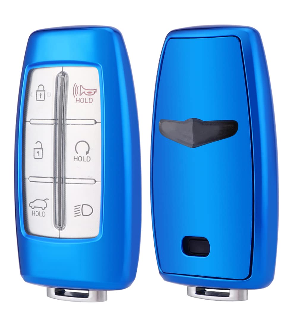 Horande Funda protectora de TPU suave para llave de Hyundai Genesis G70 GV70 G80 G90 GV70 GV80 GV90 Smart Keyless Entrada Llavero (azul)