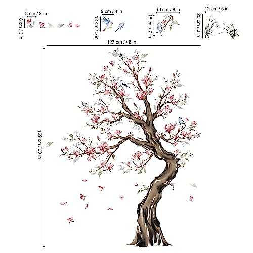 Wondever Adesivi Murali Albero Grande Fiori Rosso