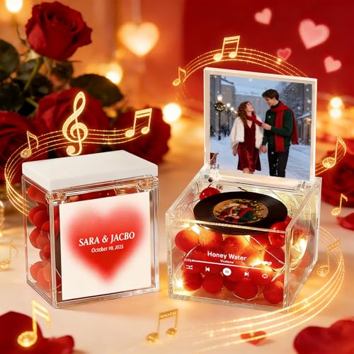 Smile lab Carillon Personalizzato con Foto Music Box Personalizzato con Luce e Canzone Mini Giradischi Vinili Idee Regalo Donna Regalo San Valentino per Lui e Lei Compleanno Anniversario di Coppia