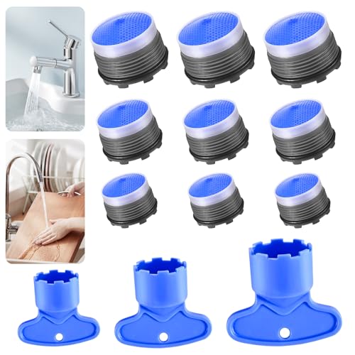 UZSUZZ 12 Pack Tap Faucet Aerator, Tap Aerator M16.5/M18.5/M21.5, Tap Filter, Tap Aerator Replacement Part, Faucet Aerators, Water Saver Tap Filter Faucet Aerator Replacement Parts with 3 Wrenches
