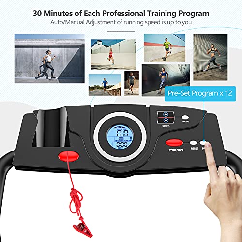 GYMAX Folding Treadmill, Electric Motorized Running Machine with 12 Preset Programs, LCD Monitor