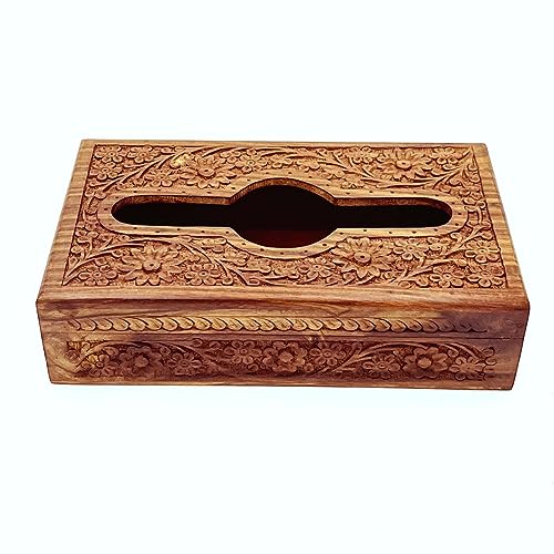 Image of Handmade Wooden Tissue Box Napkin Holder 10 x 6 Inch | Tissue holder for Dinning Table | Tissue box holder | Tissue paper holder for Facial Napkins | Tissue Box for Car (Carving)