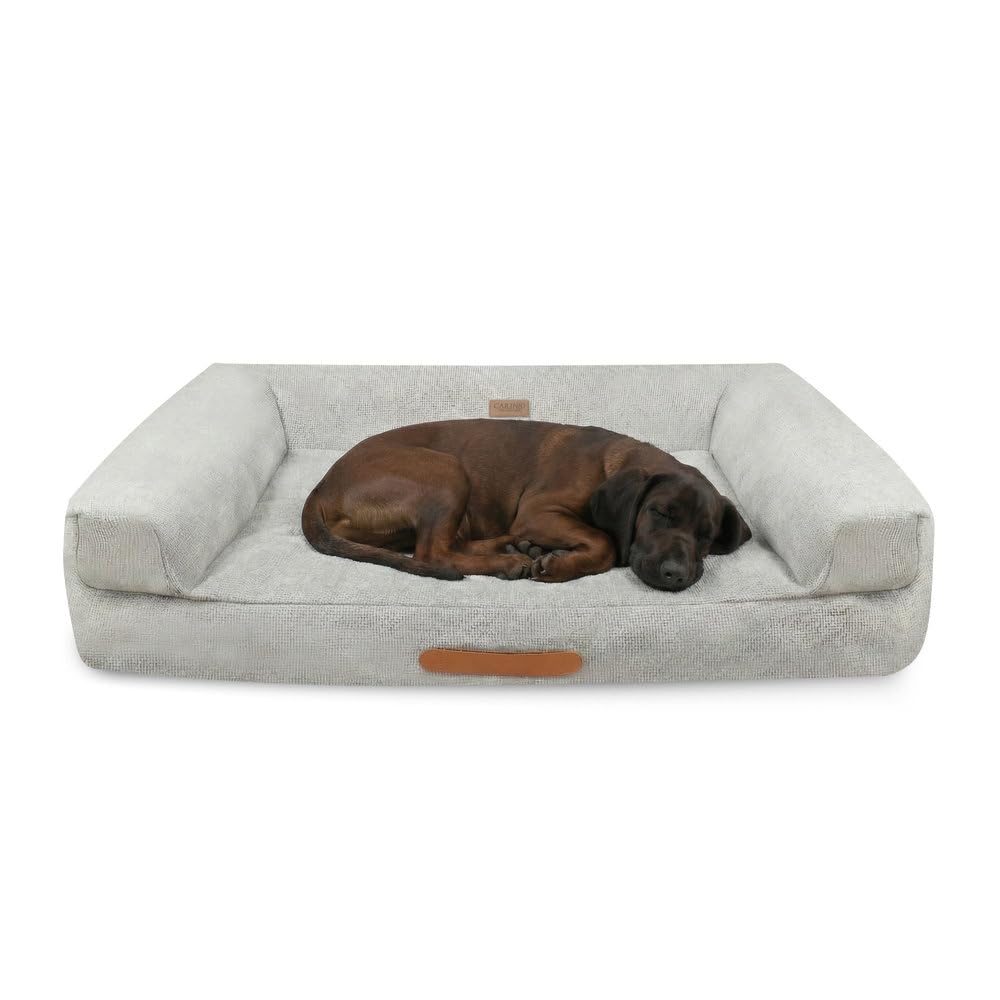 Cama Sofá Lounge para Perros y Gatos Grandes, Cama Acolchada con Laterales Elevados y Asa, 103 x 68 x 22 cm, Gris Mist