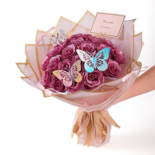 Joomsical Glitter Roses Bouquet, 24 Roses DIY Fake Flowers B