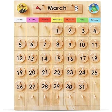 Montessori Kids Wood Calendar - Educational Learning Clock for Seasons, Months and...