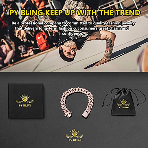 Py Bling Hip Hop Mens Full Iced Out 15Mm 18K Golden/White Rose Golden Plated Cz Miami Cuban Link Chain Choker 18"-24" Necklace Or 7.5"-8.5" Bracelet With Gift Box (Rg,8.5) #TOP3