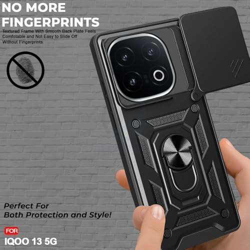 Image of AESTMO Tough Armor iQOO 13 5G Bumper Back Case Cover | Ring Holder & Sliding Camera Shield Cover | 360 Degree Protection Back Case Cover for iQOO 13 5G (Black)
