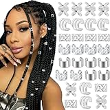 NAISKA Silver Jewelry for Braids, Dreadlocks and Beards - Metal Braid Clips, Non-Piercing Ear Cuffs, Hair Cuffs, and Beads for Women and Men (30PCS)