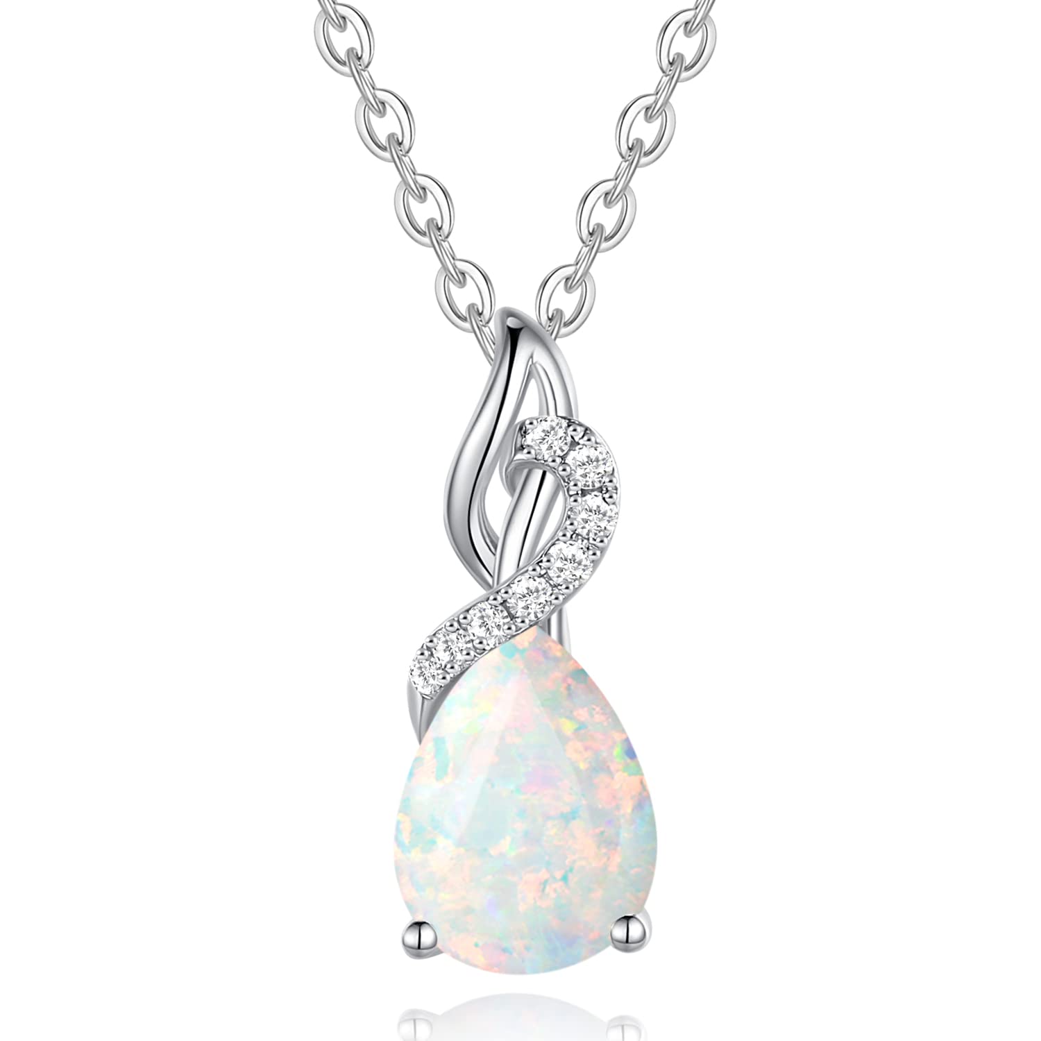 Sponsored Ad - 14K Solid White Gold Teardrop Pendant with Diamond Birthstone Necklace
