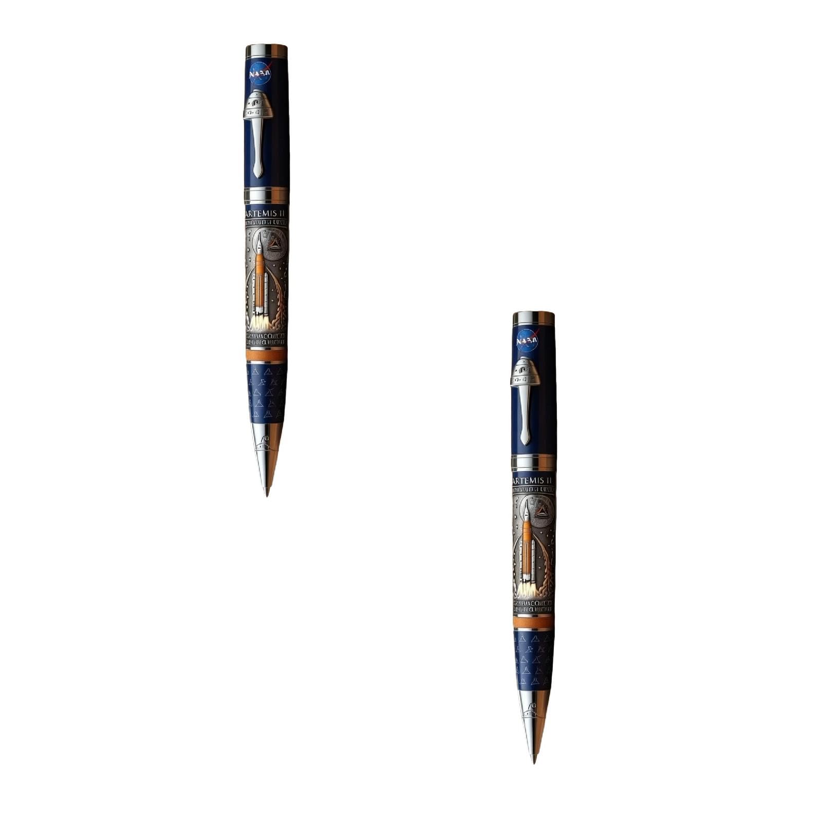 Artemis II Ballpoint Pen, Rocket Astronaut Themed Commemorative Pen, Back to The Moon Mission Pens for for Space Enthusiasts Dad Gifts (Blue-2PC)