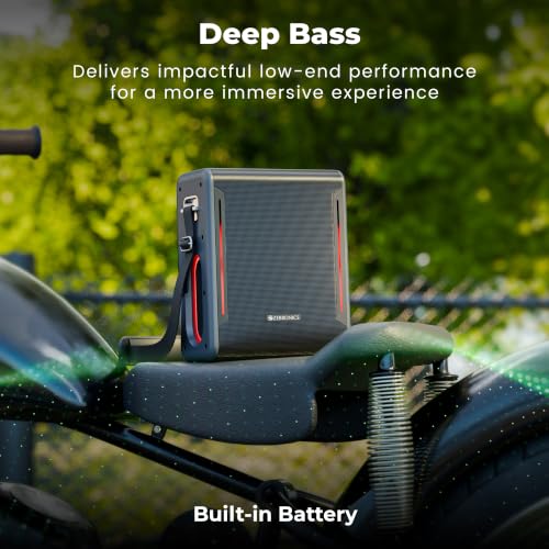 Image of ZEBRONICS Axon 150 Portable Bluetooth Speaker, 100W RMS, Built-in Power Bank, Zeb AcoustiMax DSP, Dual Passive Radiators, Up to 7h Playback, RGB Lights, BT v5.3, USB, mSD, AUX, Wireless Mic (Black)
