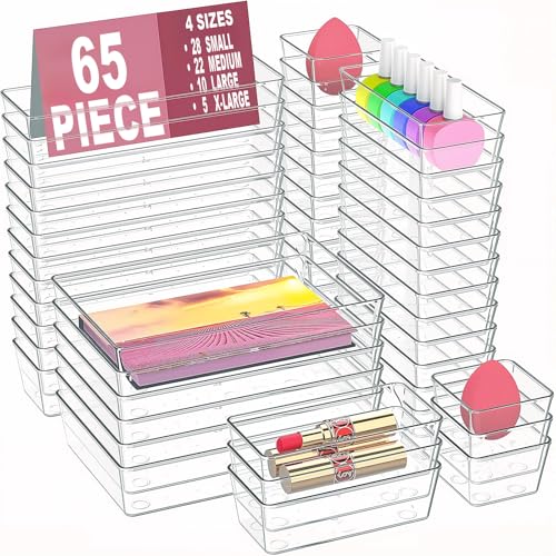 Image of Manalete 65 Pcs Clear Plastic Drawer Organizer, Makeup & Vanity Organizer