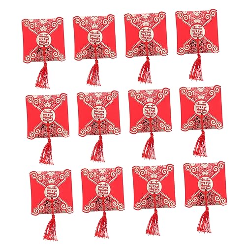 Beavorty 12pcs Chinese Theme Wedding Candy Boxes Creative Festive Wrapping Cases Tassels for Weddings Parties and Celebrations