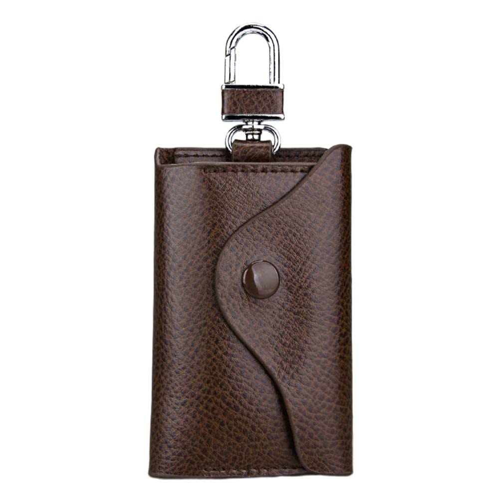 MAKINGTEC Key Pouch, PU Leather Key Case Wallet Universal Card Storage Bag Keychain Women Men Birthday Gift Brown Chain Keychain Holder Metal Hook Keyring Zipper Bag Waist Hanging Key Pouch (Brown)