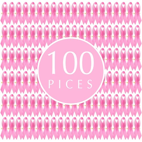 Image of Curvier 100PCS Pink Ribbons Breast Cancer Awareness Satin Lapel Pins for Charity Event Survivor Campaign Welfare Party Supplie