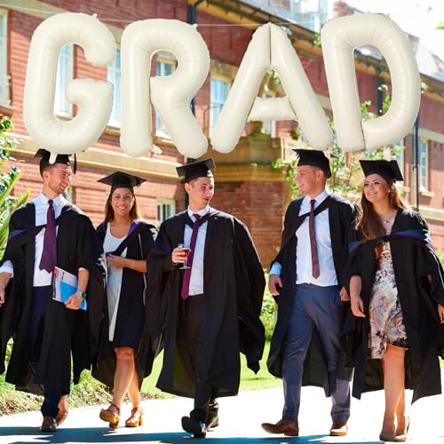 Image of 40 Inch Beige GRAD Balloons for Graduation Party Decorations, Large Cream White Sand Grad Balloons Letter, Ivory Alphabet Grad Banner Sign for Class of 2026 Congrats Grad Party Decor Supplies