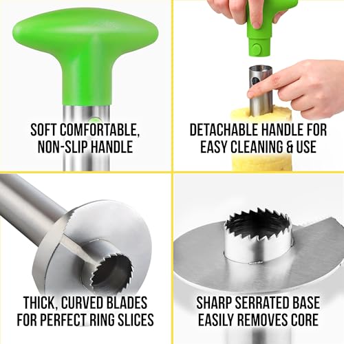 Image of Zulay Kitchen Pineapple Corer and Slicer Tool - Stainless Steel Pineapple Cutter with Eye Remover Tool - Ergonomic Handle & Easy Core Remover - Reinforced Heavy-Duty Blade - Lime Green