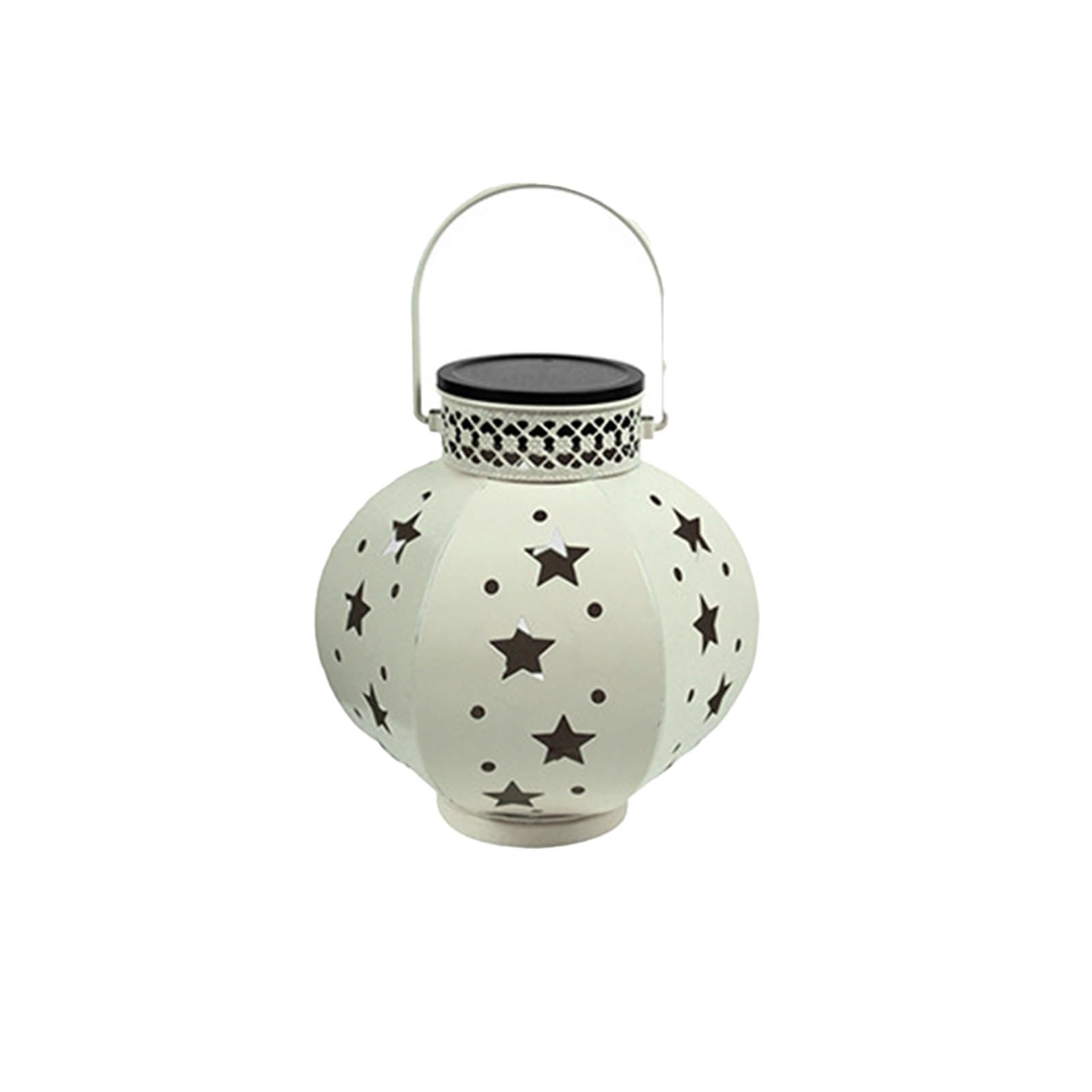 Outdoor Solar Hanging Lentern Lights, Metal LED Decor Lamp with Handle, Hollowed-Out Design, Solar Metal Lanterns for Patio Backyard Lawn Porch Tabletop (White)
