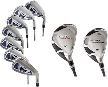Mens Game Improvement XS Edition Stainless Irons Set w/3 & 4 Hybrids + 5-9 Irons + Pitching Wedge + Sand Wedge Senior, Regular or Stiff Flex; Cadet, Regular or Tall Length; Right Hand USA Built!