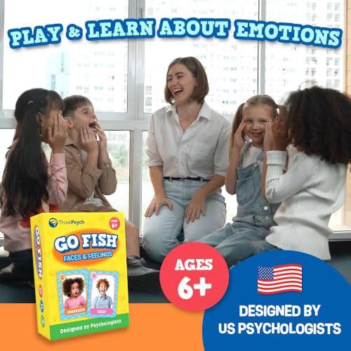 ThinkPsych Go Fish - Faces & Feelings Card Game | Social Emotional Learning Game for Kids Ages 6+ | Learn Emotions Through Play | 2-6 Players | Home, Therapy & Classroom Use