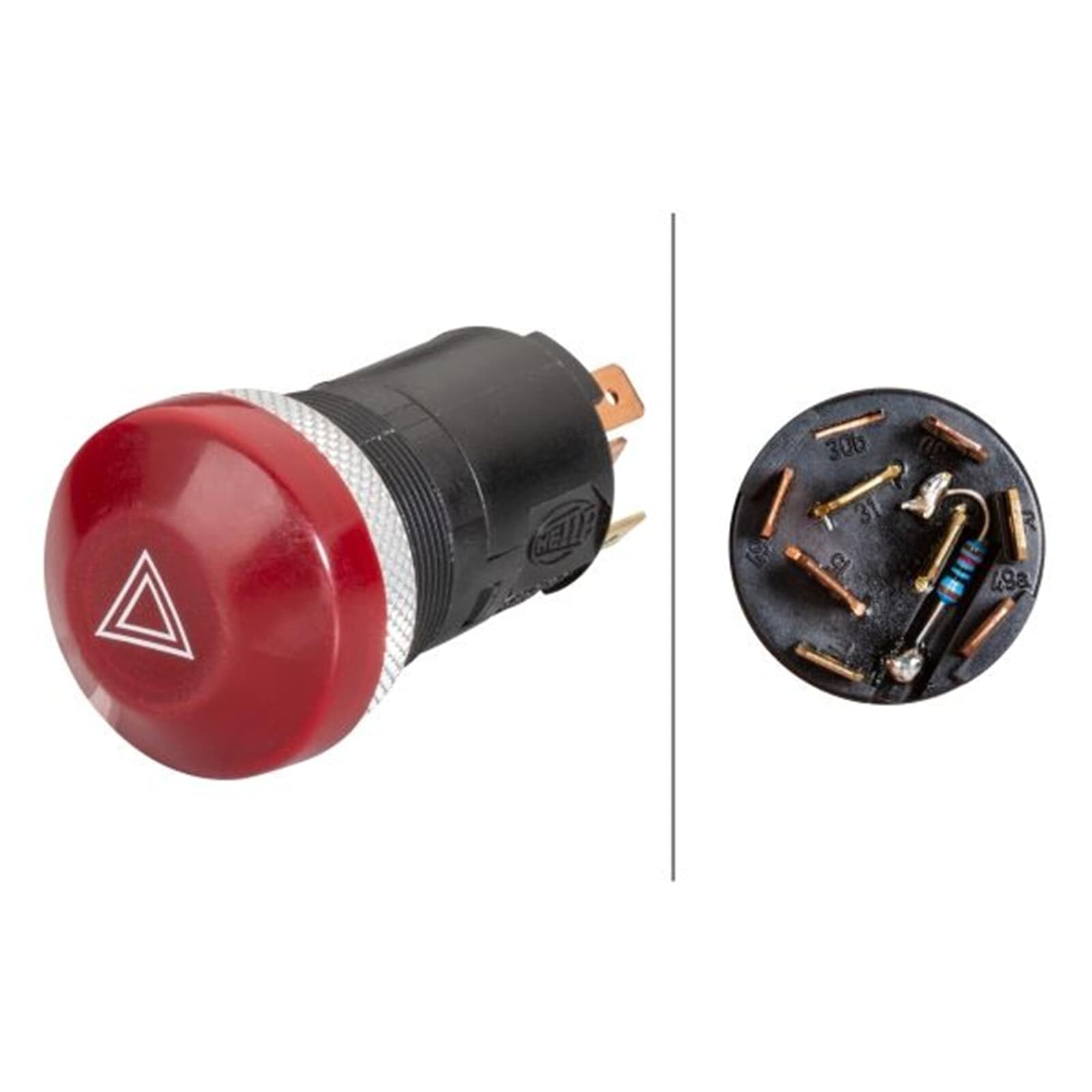 HELLA 6Hf 003 916-031 Interrupteur De Signal De Détresse - Commande De Pression - 12V - Montage Encastré - Halogène - Éclairage De L'Interrupteur: Rouge - Avec Ampoule