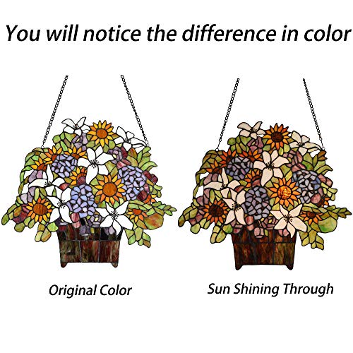 image for Bieye W10046 Gaily Decorated Basket Tiffany Style Stained Glass Window