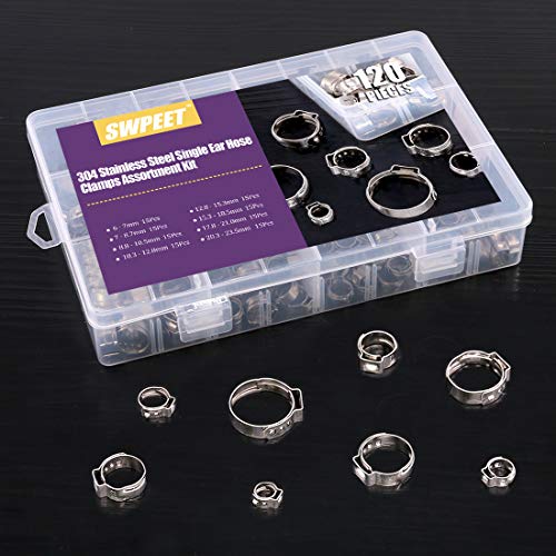 Swpeet SINGLE HOSE 120Pcs 8 Sizes 304 Stainless Steel Single Ear Hose Clamps thumb #6