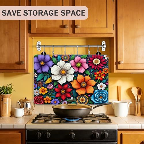 Image of Vibrant Mandala Floral Stove Cover for Electric and Glass Stove Tops 3-in-1 Stove Mat, Heat Resistant Counter Protector Mat, Non-Slip Surface & Drying Rack, 28.5 inchLx20.5 inchW