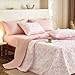 Wake In Cloud - Floral Quilt Set, Shabby Chic Coquette Cottagecore Vintage Flower for Women Teen Girls, Reversible Lightweight Bedspread Coverlet, 3 Pieces, Pink, Queen/Full Size