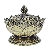 Saim Vintage Lotus Incense Burner Holder,Chinese Buddha Alloy Metal Incense Burner Incense Holder Handmade Censer Bowl Buddhist Decor, Home Decoration-Large-Bronze
