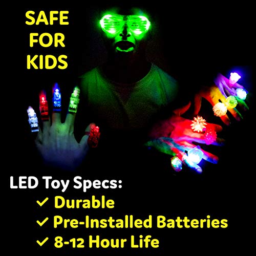 Partysticks 50Pk Bulk Glow Party Favors For Kids And Adults - Glow In The Dark Party Supplies With 32 Light Up Finger Lights, 13 Glow Jelly Rings, And 5 Led Light Up Glasses #TOP5