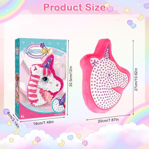 Image of PATPAT DIY Poke Art Cartoon Unicorn Pillow, Educational Craft Kit for Kids & Adults, Enhances Creativity, Fine Motor Skills, Hand-Eye Coordination, No Sewing Required Unicorn Gifts for Girls
