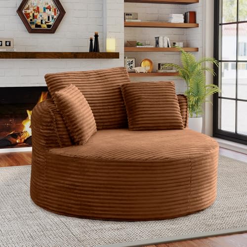 Sillón redondo de pana naranja 1 cuerpo plegable miniatura 3