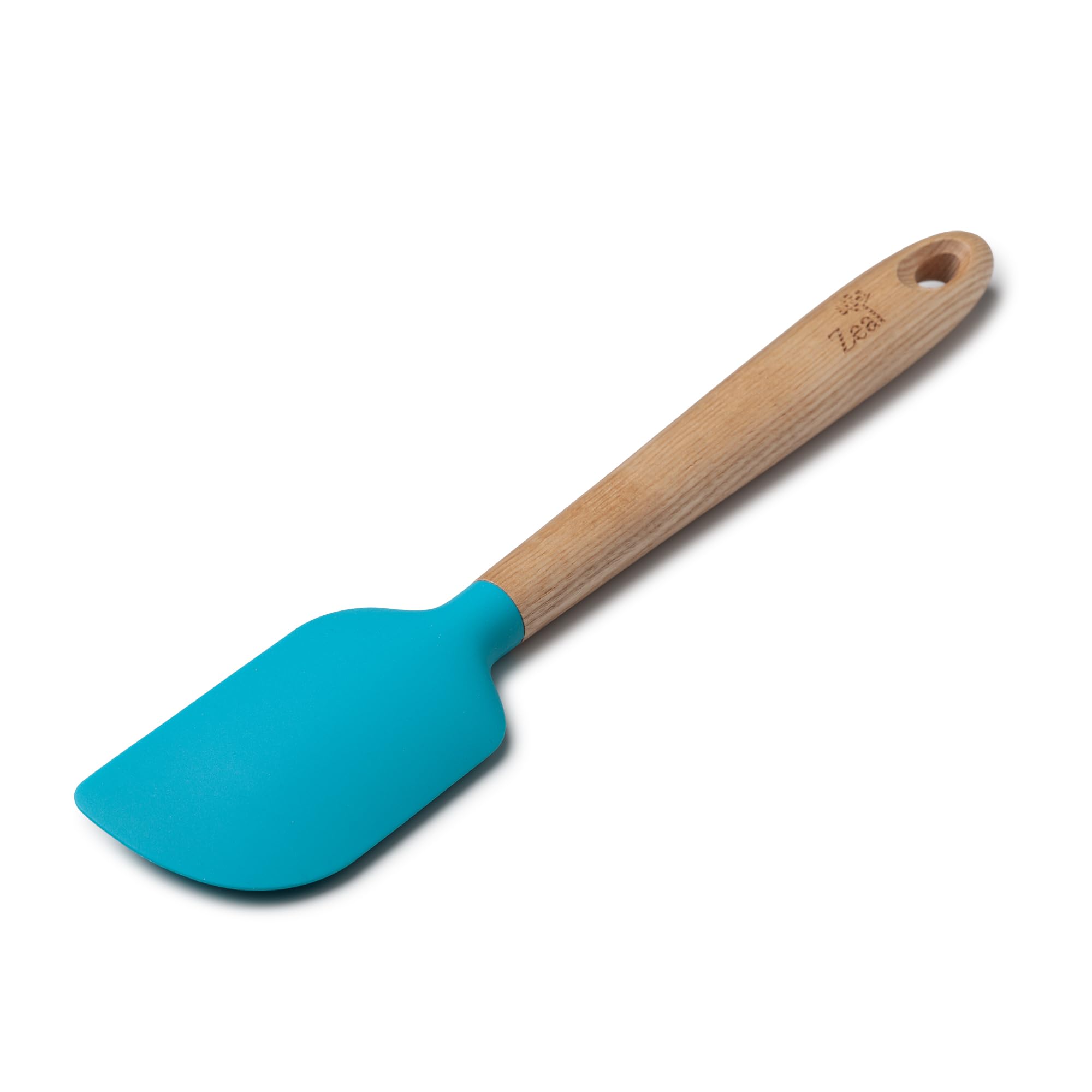Zeal Silicone Spatula with Ash Wooden Handle – 25cm Non-Scratch, Heat-Resistant Cooking & Baking Spatula for Mixing, Scraping & Folding (Aqua Blue)