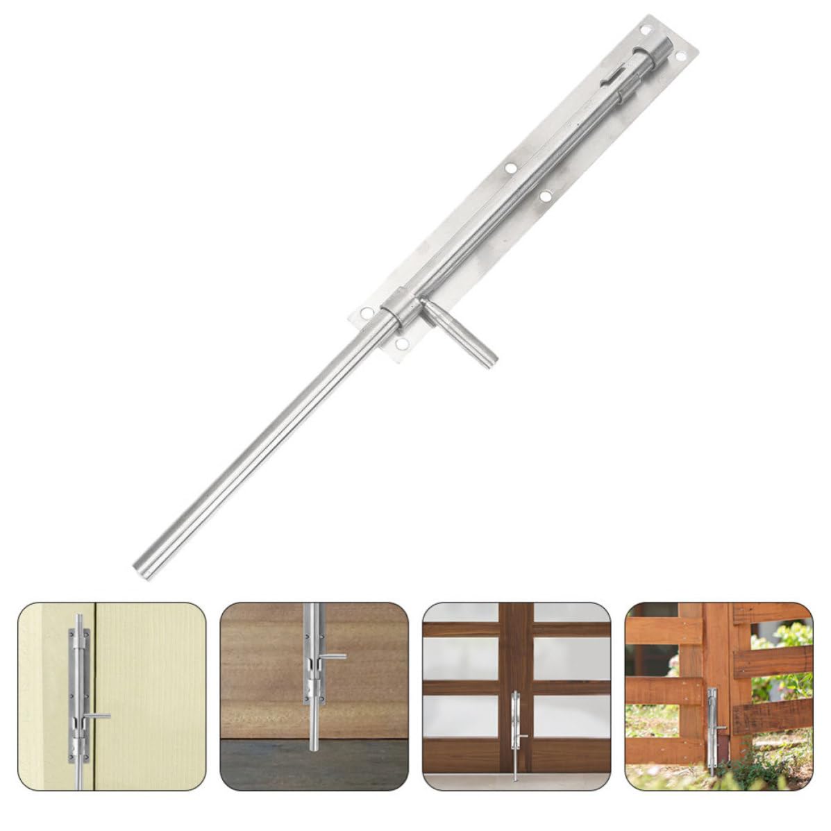 HEALLILY 2 Pezzi Chiavistello in Acciaio Inox, Chiusura Porta Scorrevole, Argento, per Porte e Cancelli, per Ante Singole e Doppie, Sicurezza Casa e Ingresso