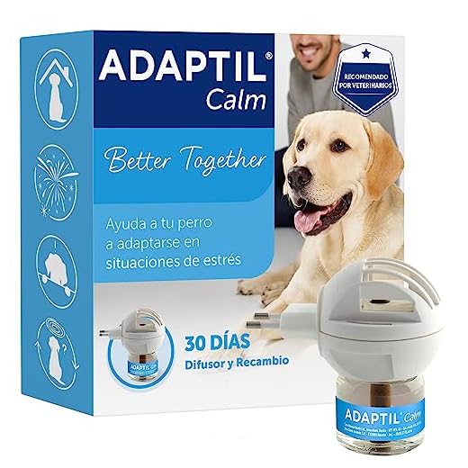 ADAPTIL Calm - Antiestrés para perros - Solo en casa, Miedos, Ruidos fuertes, Adopción - Difusor + Recambio 48ml