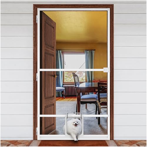 Augblinds Aluminium Hinged Screen Door Frame Kit with Pet Door for Small Dogs Cats - DIY Adjustable...