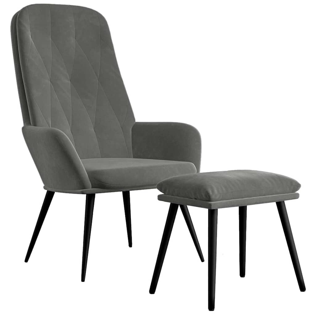 Poltrona Relax Velluto Grigio Scuro con Poggiapiedi