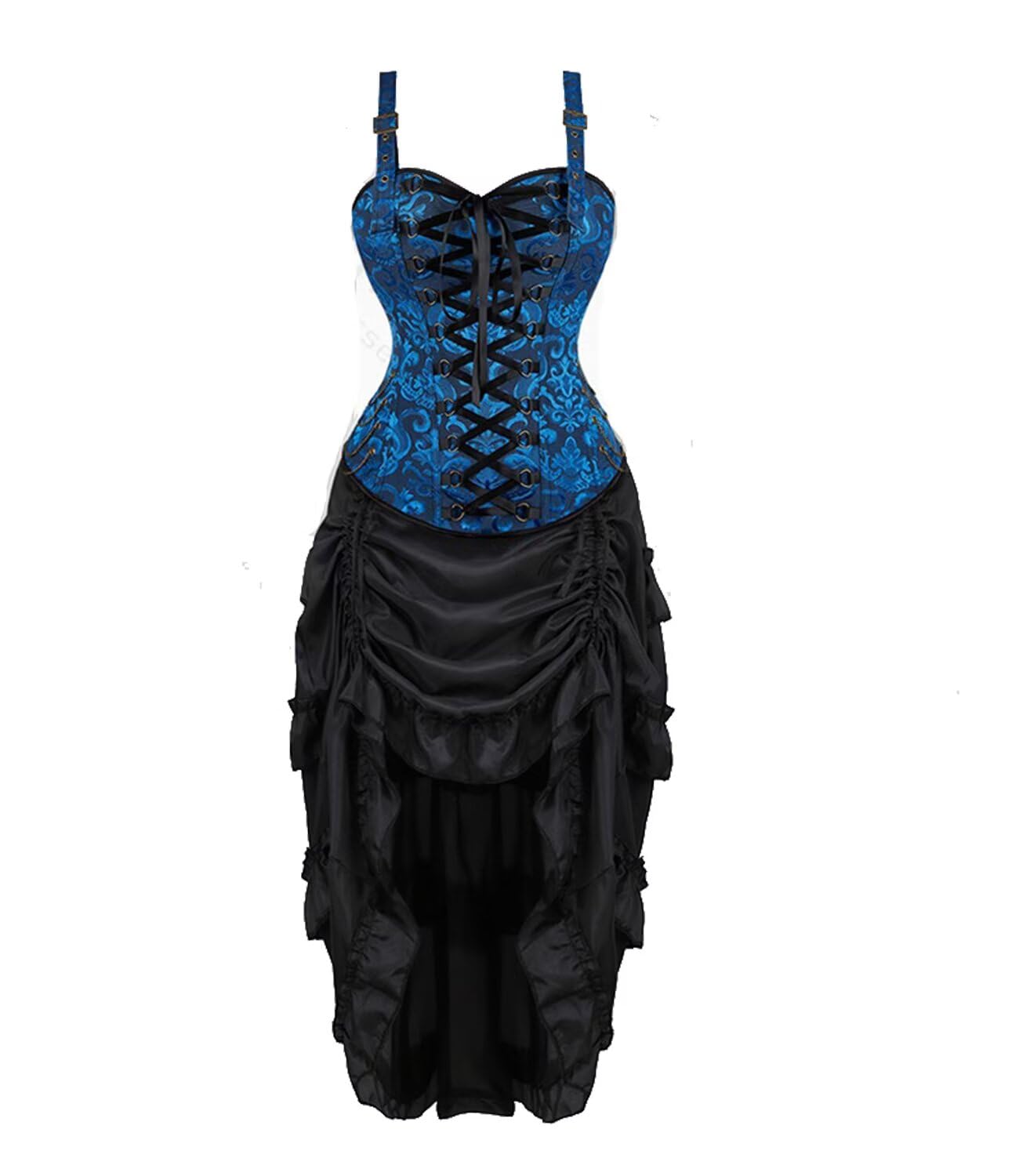 Jutrisujo Corset Dress Steampunk Top Skirt Set Plus Size Outfit Lingerie Lace up Gothic Medieval Renaissance Women