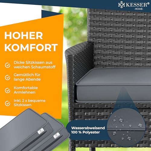 KESSER® Polyrattan Gartenbank mit Tisch, 2 Sitzer, 143x63x88cm Gartenbank wetterfest, Sitzbank Outdoor, Balkonbank mit Ablage, Gartenmöbel Rattan Bank für Garten & Balkon + Kissen & Cover, Anthrazit 4