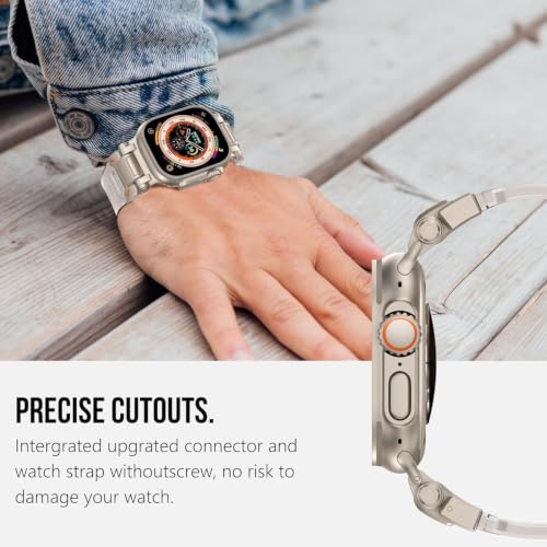 Image of MOROFY Durable Armor Silicone Band Compatible with Apple Watch Ultra 3 /2 /1 49mm Strap 46mm 45mm 44mm with Metal Connector Band for iwatch Series 11 10 9 8 7 SE2 6 5 4 - Starlight